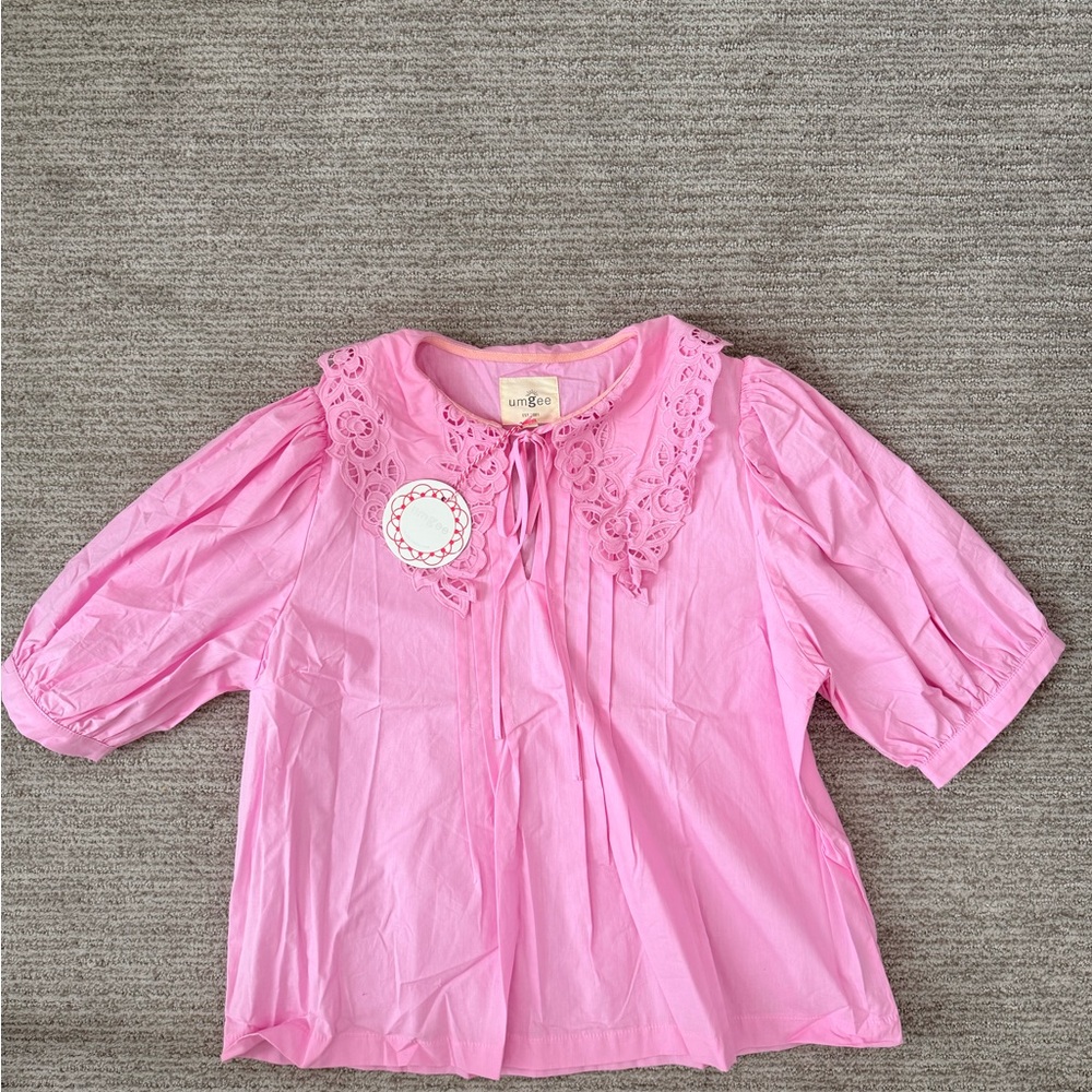 Umgee Pink Blouse with Lace Collar